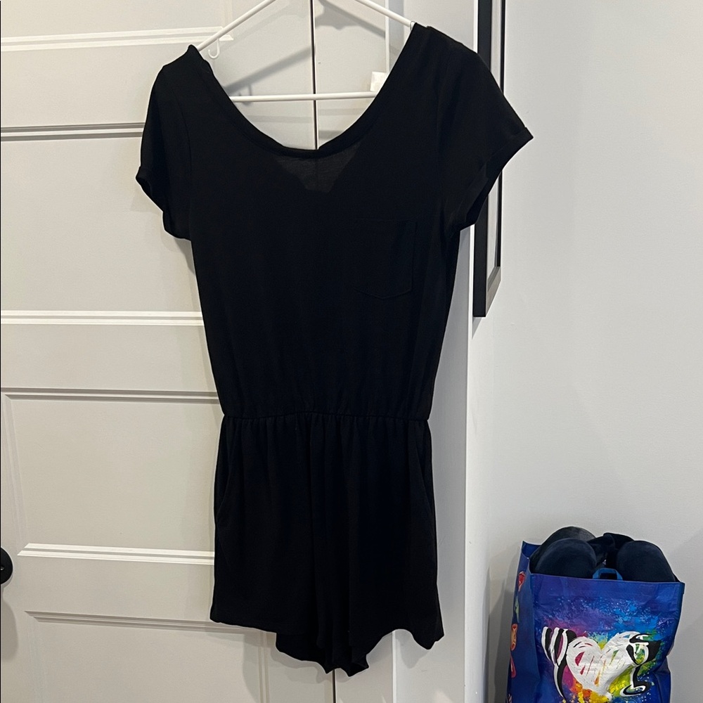 Divided Black Short Sleeve Romper